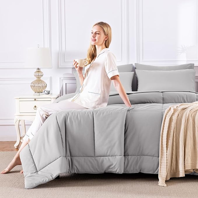CozyLux Oversized Queen Comforter Sets French Grey, 7 Pieces Bed in a Bag - Image 7