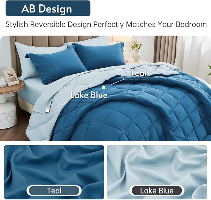 MUXHOMO 7 Pieces California King Comforter Set, Reversible Bed in a Bag Cal - Image 3