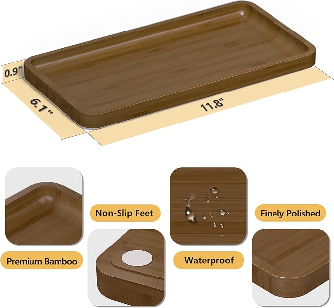 Weenson Bathroom Vanity Tray for Soap Dispenser, Dresser Jewelry, Bamboo - Image 5