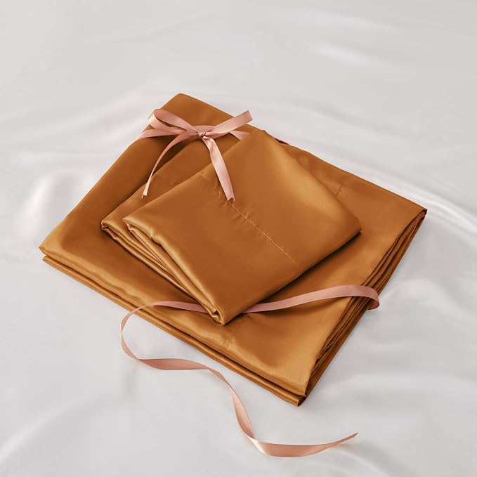 BEDELITE Satin Sheets Twin Size Bed Set, Luxury Soft Burnt Orange Silky Sheets - Image 7