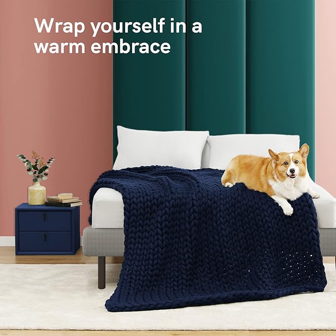 YnM Knitted Weighted Blanket, Hand Made Chunky Knit Weighted Throw Blanket - Image 3