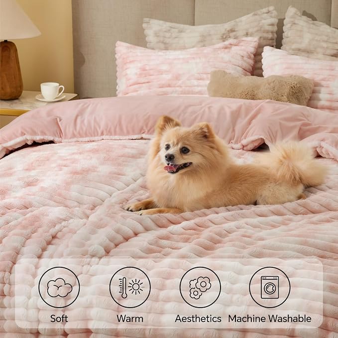 BEDELITE Fleece Twin Comforter Set -Super Soft & Warm Fluffy Pink&White Bedding - Image 3