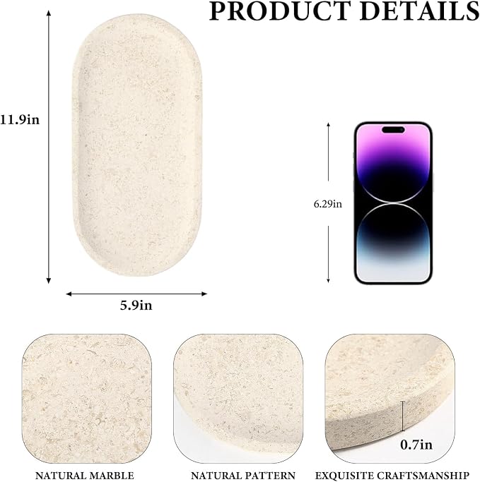 Koville Marble Vanity Tray for Decor, Natural Bathroom Tray for Bathroom - Image 2