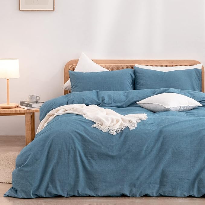 BESTOUCH Duvet Cover Set 100% Washed Cotton Linen Feel Super Soft Comfortable by BESTOUCH