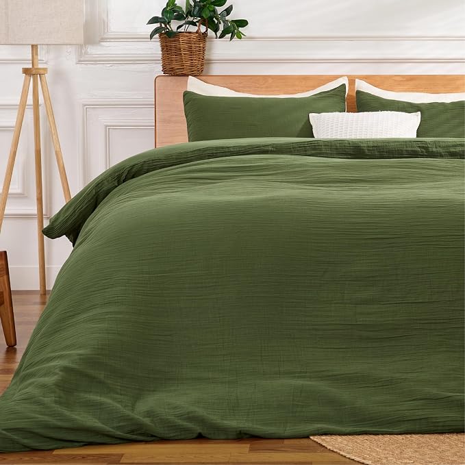 Green Duvet Cover Queen Size, 100% Sandwashed Cotton Soft Queen Duvet Cover Set by Unknown