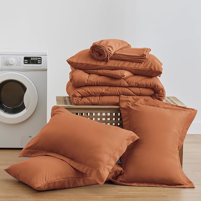 Love's cabin Queen Comforter Set Terracotta, 7 Pieces Queen Bed in a Bag - Image 6