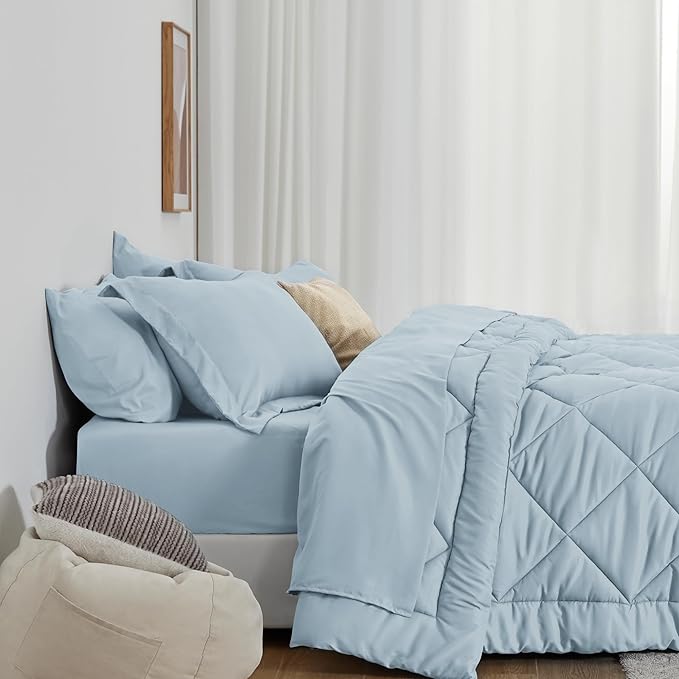 Love's cabin Twin Comforter Set Light Blue, 5 Pieces Twin Bed in a Bag - Image 3