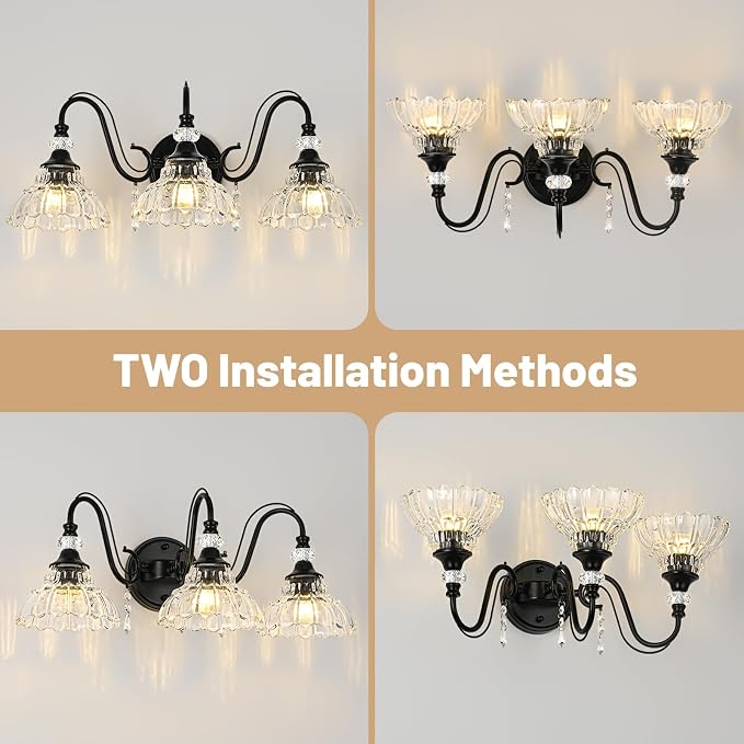 Black Bathroom Vanity Light, 3-Light Matte Black Finish Farmhouse Wall Sconce - Image 3