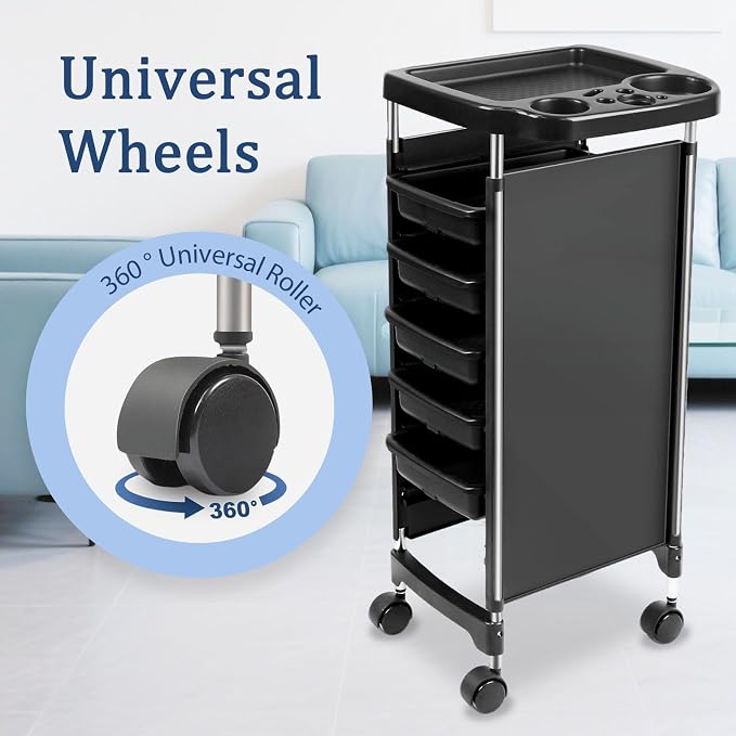Professional Salon Trolley Cart, 5-Drawer Rolling Storage Organizer, 35.4" - Image 7