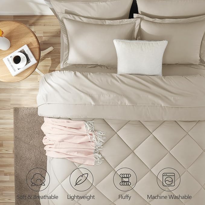 CozyLux California King Comforter Set Oatmeal - Image 5