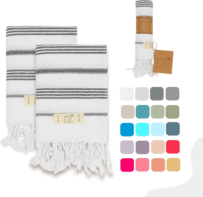Hand Towels - Set of 2, Decorative Peshtemal Cotton Hand Towels by YAZZTURKISHCOTTON