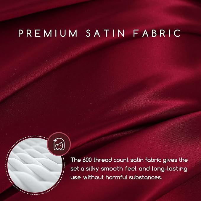 MR&HM Satin Bed Sheets, Queen Size Sheets Set - Image 2