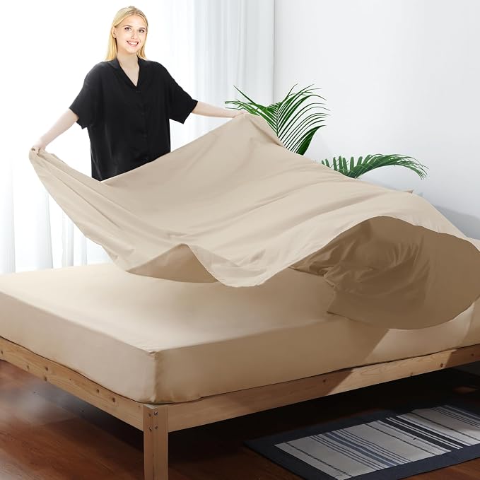 Flat Sheet Only Queen Size, 400 TC 100% Egyptian Cotton Flat Sheet -Beige - Image 3