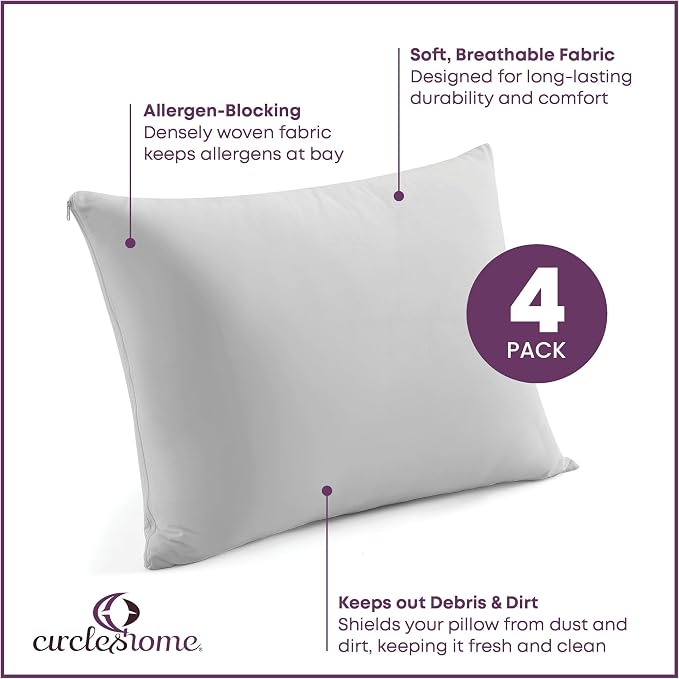 CirclesHome Pillow Protectors 4 Pack King Zippered - Image 2