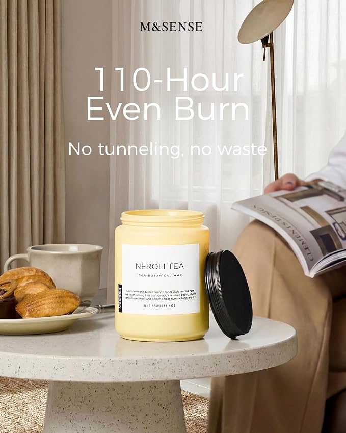 M&SENSE Neroli Tea Scented Candle, 19.4oz 110 Hours Long Lasting Burn 2 Wick - Image 6