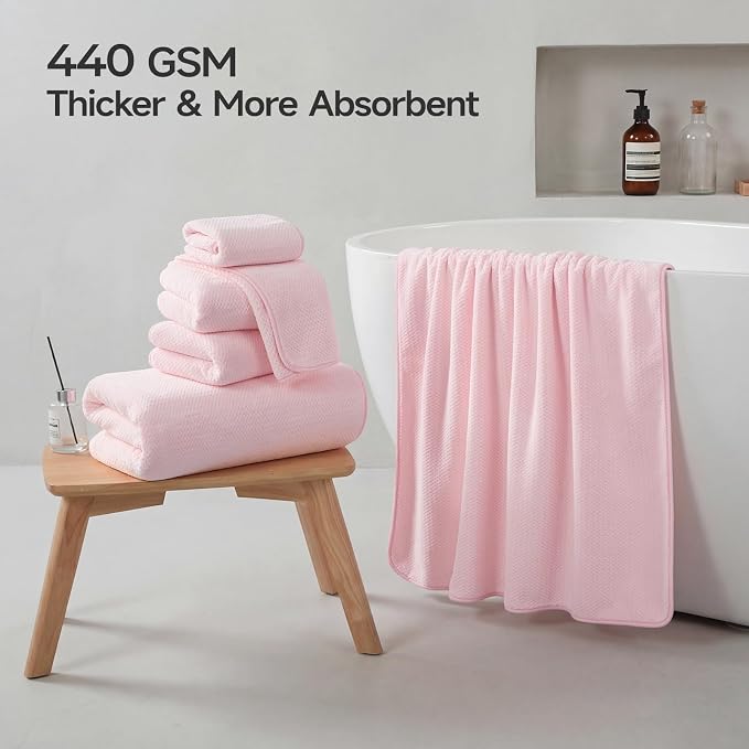 REDKISS 6 Piece Pink Towel Set, Extra Large Microfiber Bathroom Towels Set - Image 2