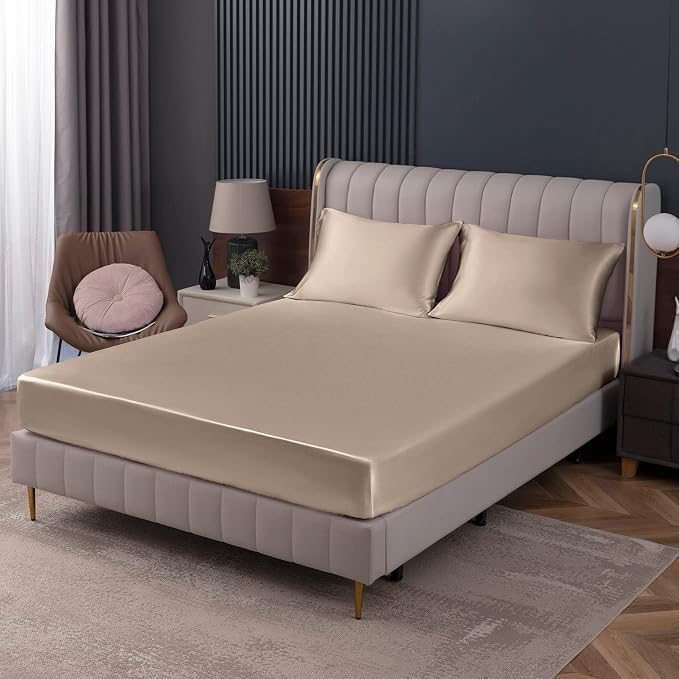 Homiest Taupe Satin Fitted Sheet by Homiest