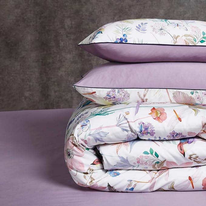 mixinni King Size Duvet Cover Purple Flowers Bird Bedding Sets Shabby Chic Boho - Image 7