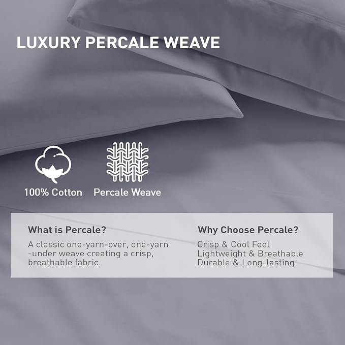 Full Size Flat Sheet 4 Pack, 100% Cotton Percale Flat Bed Sheet, Breathable & - Image 2