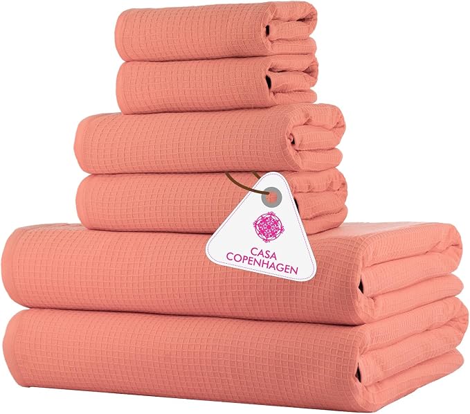 CASA COPENHAGEN Waffle 6Pcs 100% Egyptian Cotton Large Designer Towels Gift by CASACOPENHAGEN