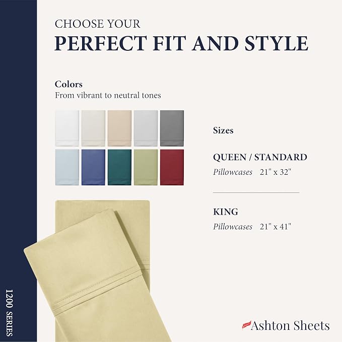 100% Egyptian Cotton Pillow Cases Standard/Queen Size Set of 2 - Image 7