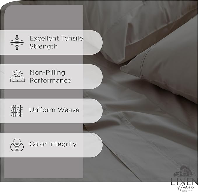 Linen Home 100% Cotton Percale Sheets Twin XL Size, Deep Pocket, 3 Pieces Set - Image 2