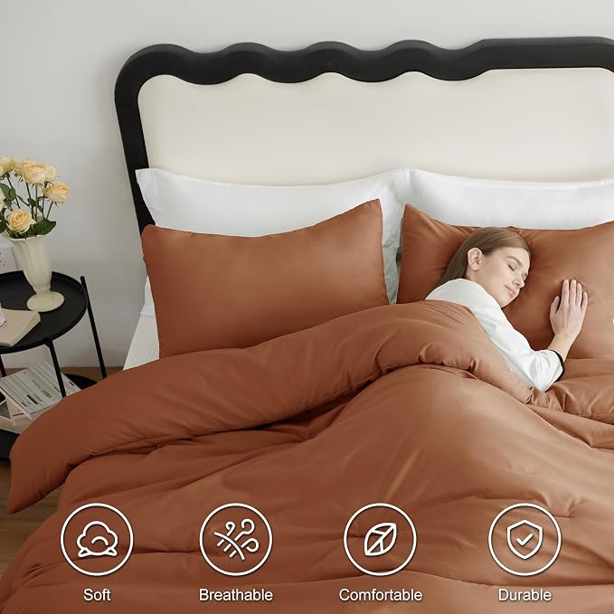 CozyLux King Size Comforter Set Pumpkin, 3 Pieces Solid Comforters King Size - Image 5