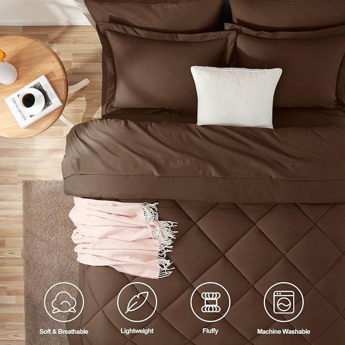 CozyLux King Size Comforter Set Brown - Image 2