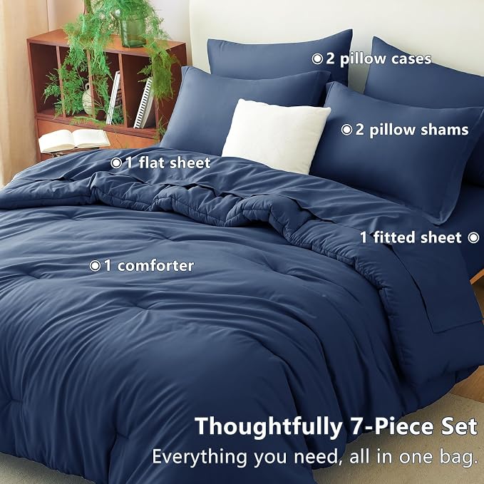 CozyLux Oversized King Comforter Set Navy Blue, 7 Pieces Bed in a Bag Comforter - Image 7