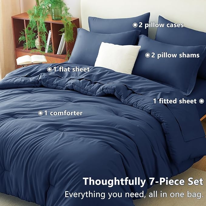 CozyLux Queen Comforter Set Navy Blue, 7 Pieces Bed in a Bag Queen Comforter Set - Image 6