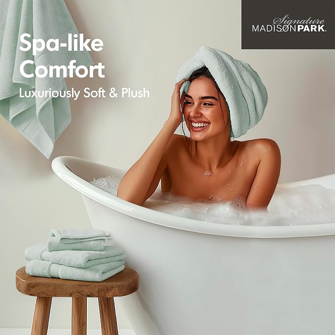 Madison Park 800GSM Bathroom Towel Set of 8 100% Cotton Bath Towel Set - Image 5