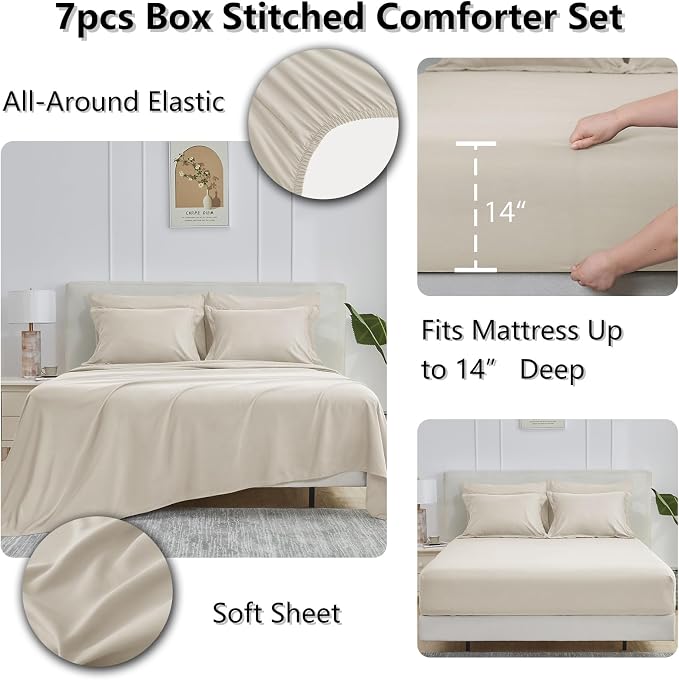 CozyLux Oversized Queen Comforter Sets Beige, 7 Pieces Bed in a Bag, 98x98 Box - Image 6