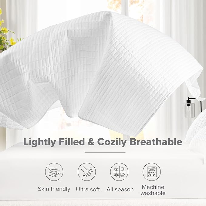 Comfort Spaces White Oversized Queen Quilt Set 102"x118" Bedspread Quilted - Image 4