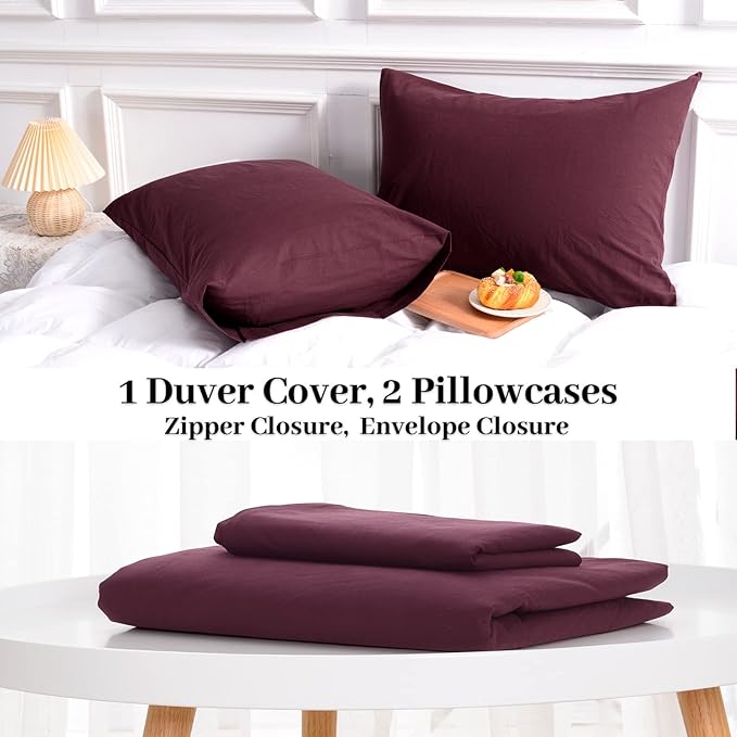 NEXHOME PRO Duvet Cover Set 100% Washed Cotton Full Size Linen Feel Textured - Image 5