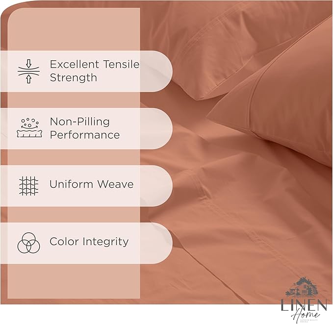 Linen Home 100% Cotton Percale Sheets Queen Size, Tera Clay, Deep Pocket - Image 2