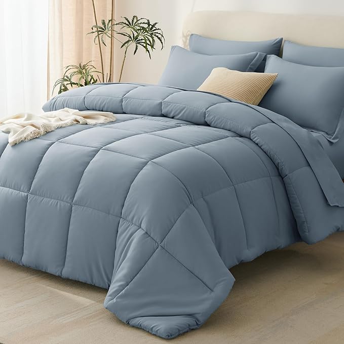 CozyLux Oversized Queen Comforter Sets Grayish Blue, 7 Pieces Bed in a Bag by CozyLux