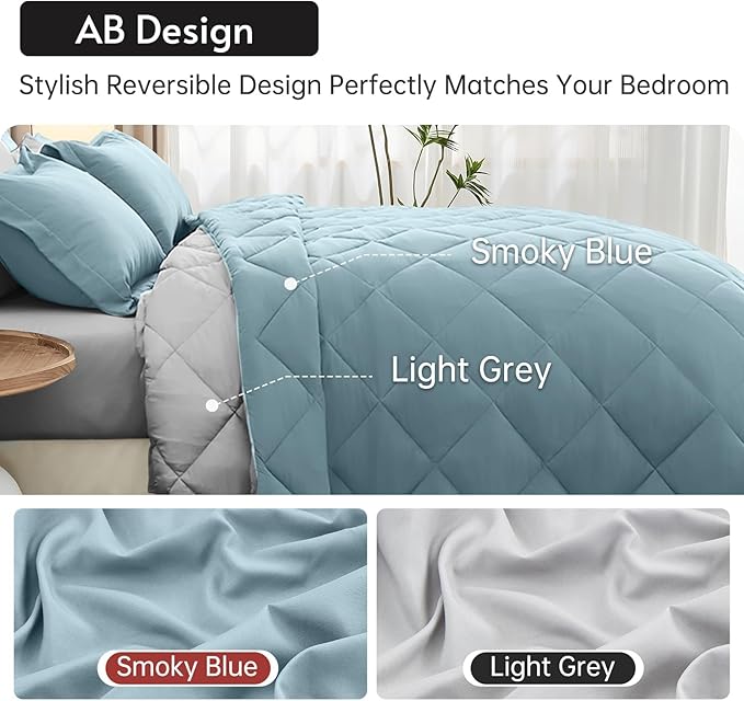 MUXHOMO 7 Pieces Queen Comforter Set, Reversible Bed in a Bag Queen Size - Image 3