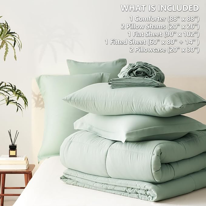CozyLux Queen Comforter Set Sage Green - Image 7