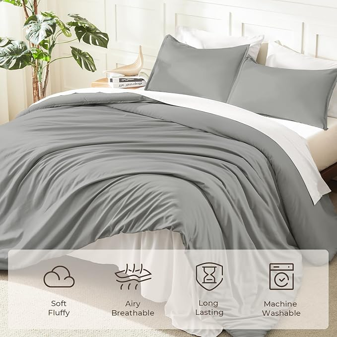Litanika Comforters Medium Gray California King Size, 3 Pieces Lightweight - Image 3