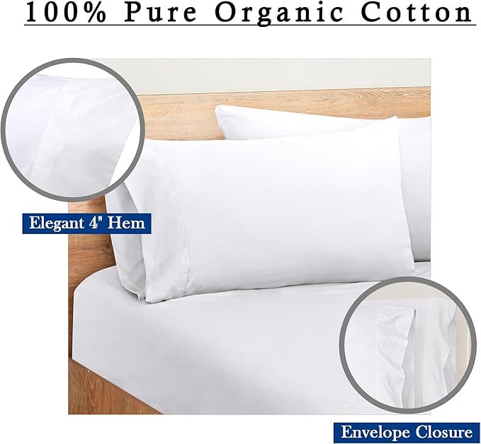 Royale Linens White Cotton Pillow Cases Queen Size Set of 12 - Image 4