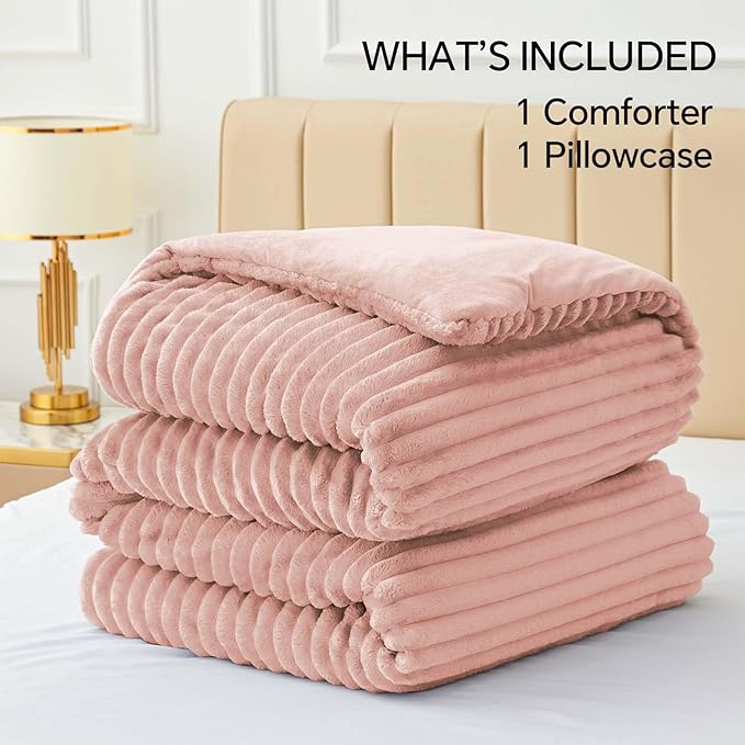 BEDELITE Fleece Twin Comforter Set -Super Soft & Warm Fluffy Dusty Pink Bedding - Image 6