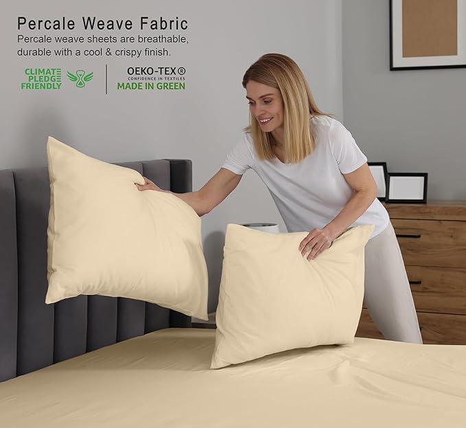 RUVANTI 100% Cotton Sheets – Queen Size Percale Bedding, Cooling & Breathable - Image 3