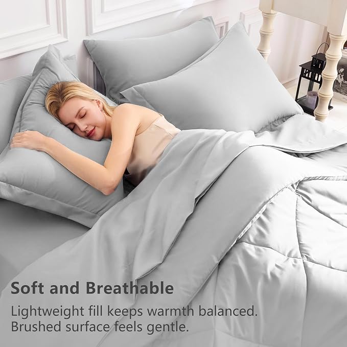 CozyLux Queen Comforter Set Light Grey - Image 3