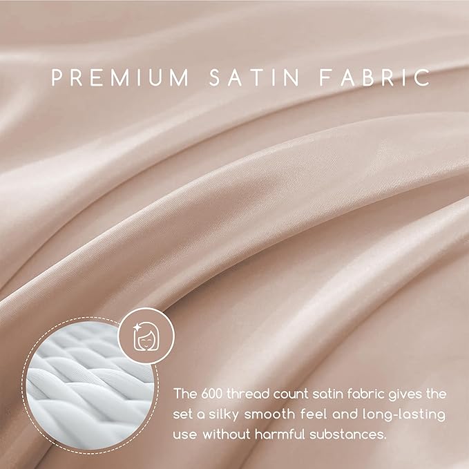 MR&HM Satin Bed Sheets, Queen Size Sheets Set - Image 3