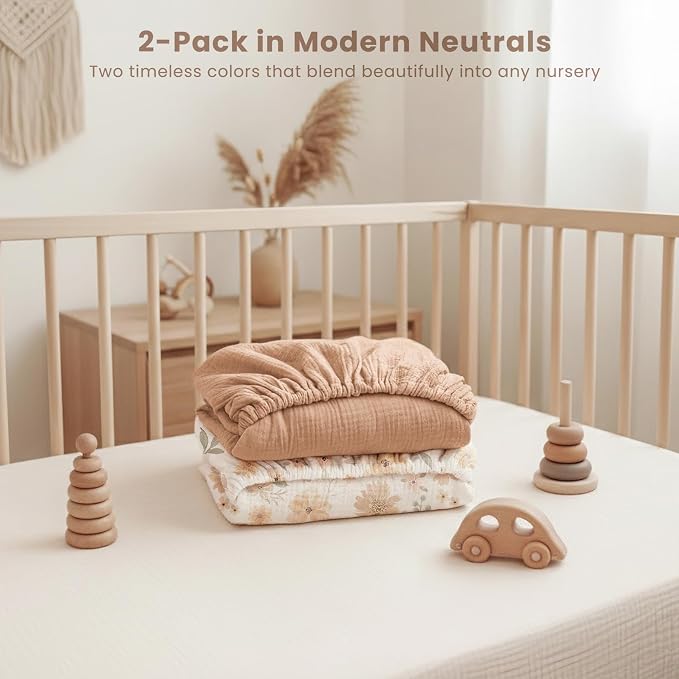 Konssy Muslin Crib Sheets 2 PCS 100% Cotton Baby Crib Sheets - Image 7