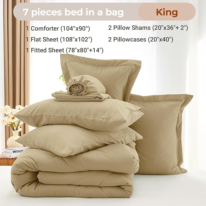 MUXHOMO 7 Pieces King Comforter Set, Soft Bed in a Bag King Size, All Season - Image 4