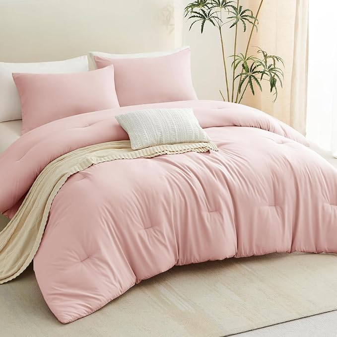 CozyLux Queen Comforter Set Blush Pink, 3 Pieces Solid Comforters Queen Size - Image 9