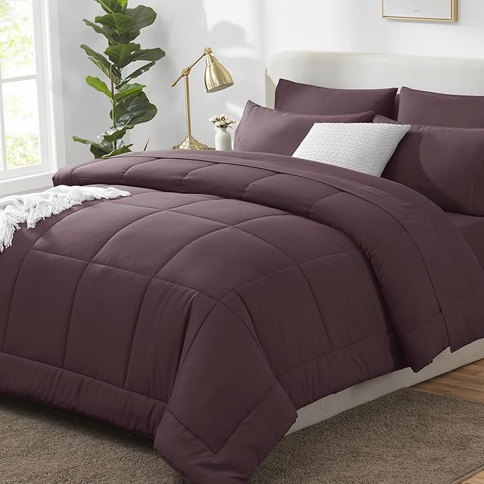 CozyLux Full Size Comforter Set Cocoa Powder, 7 Pieces Bed in a Bag, All Season by CozyLux
