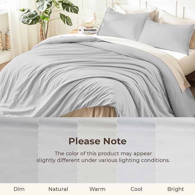 Litanika Comforters Light Grey Oversized Queen Size, 3 Pieces Lightweight Solid - Image 8