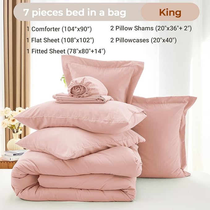 MUXHOMO 7 Pieces King Comforter Set, Soft Bed in a Bag King Size, All Season - Image 4
